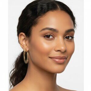 Sahira Gold Hoop Earrings 1.2"  18kt Gold Plated Flat Water Resistant